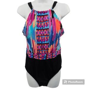Jantzen Brush Strokes Tummy Control One-piece Swimsuit Size 10